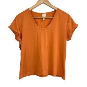 Vtg Merona‎ Women's Pumpkin Orange Cap Sleeve V-Neck Basic Casual T-Shirt Large